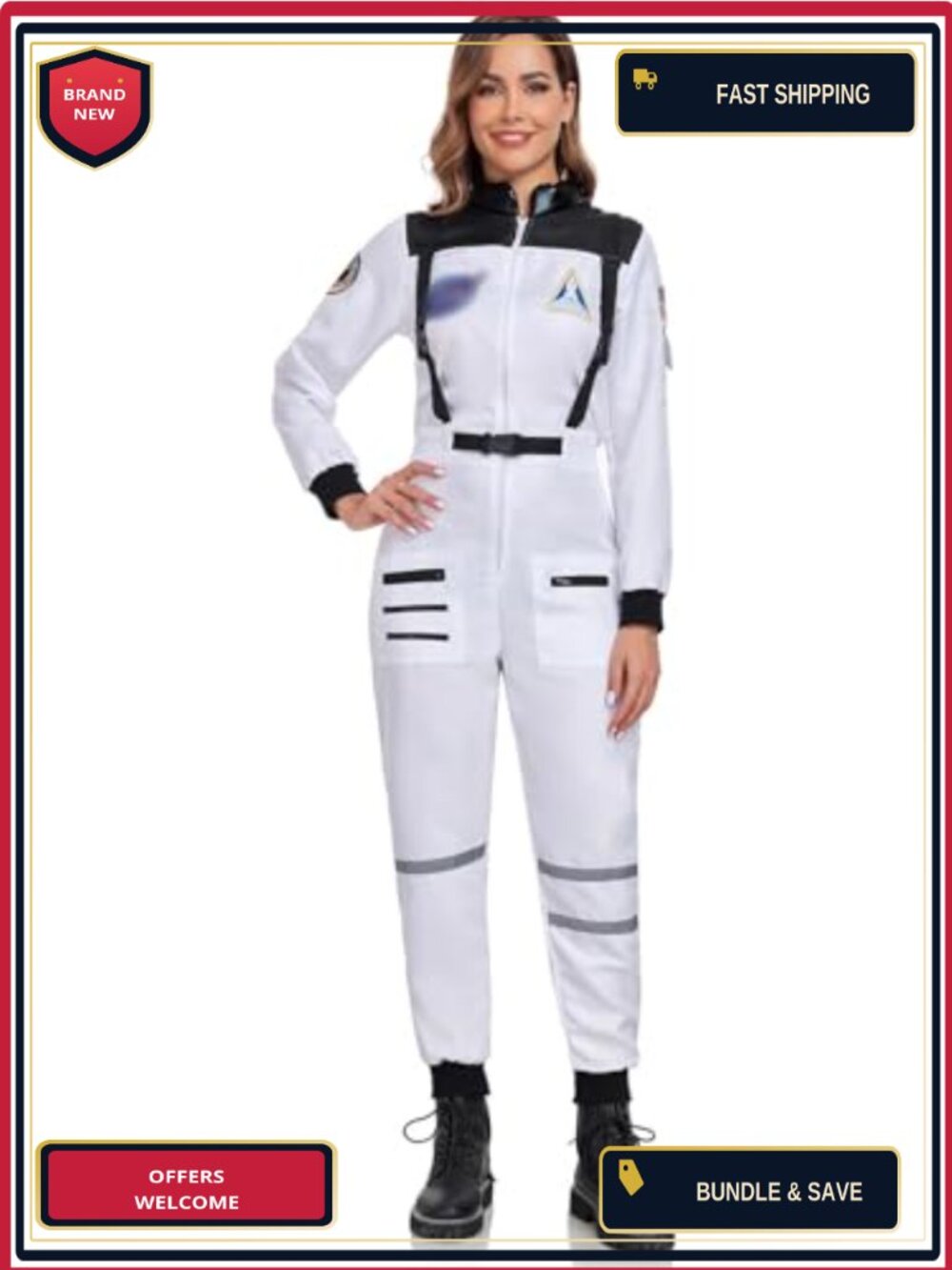 Women's Astronaut Costume Full Body Jumpsuit Halloween Space Suit